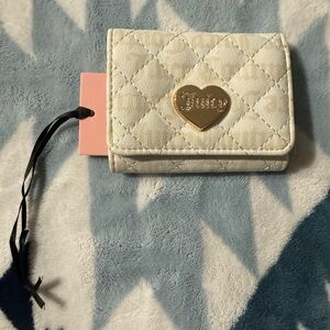 Cream Quilted Wallet with Heart Accent